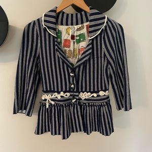Anthropologie Nautical Navy & White stripped Knit Blazer Size Small